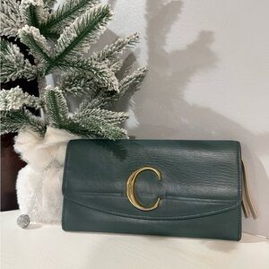 Chloe Teal Leather Wallet with Gold Accent